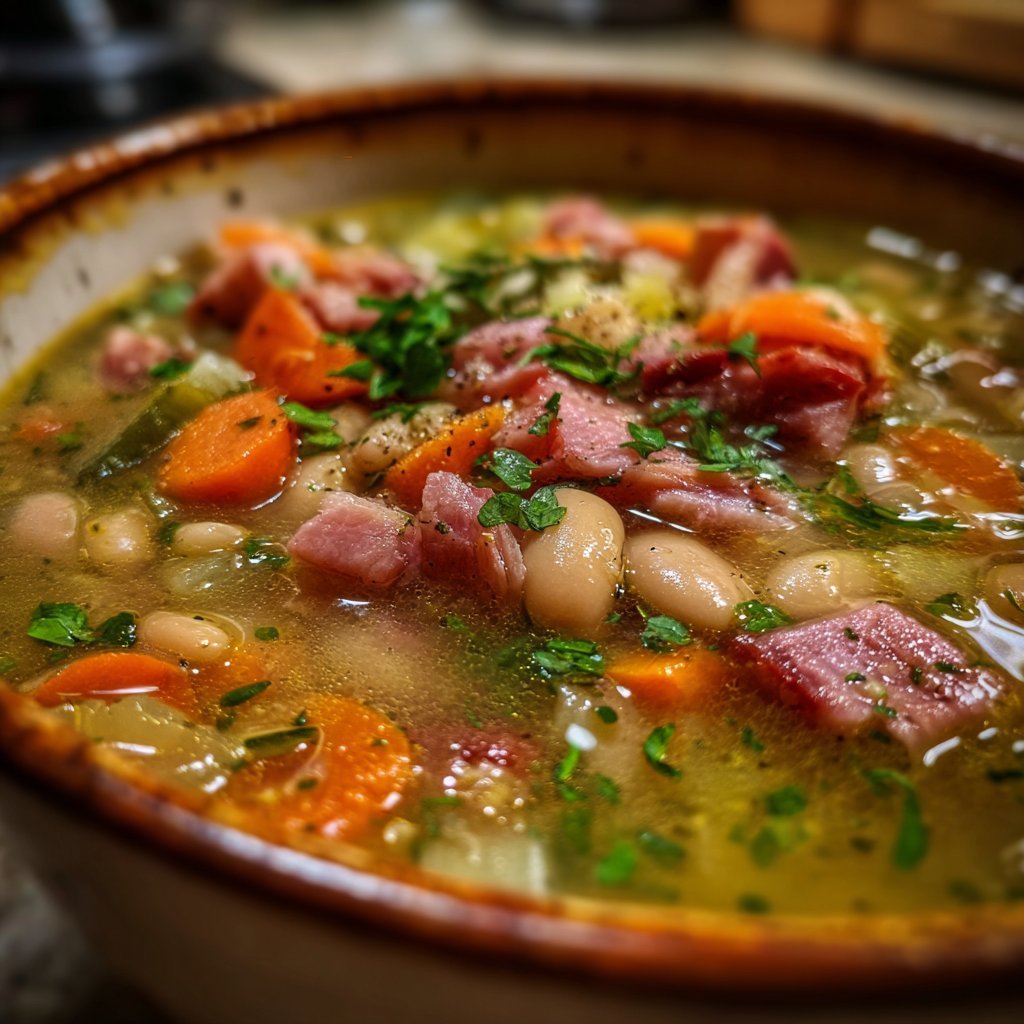 Ham and Bean Soup with Creamy Herb Broth