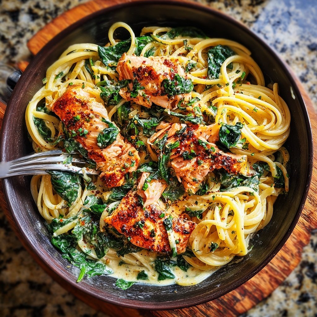 Cajun Salmon and Spinach Pasta